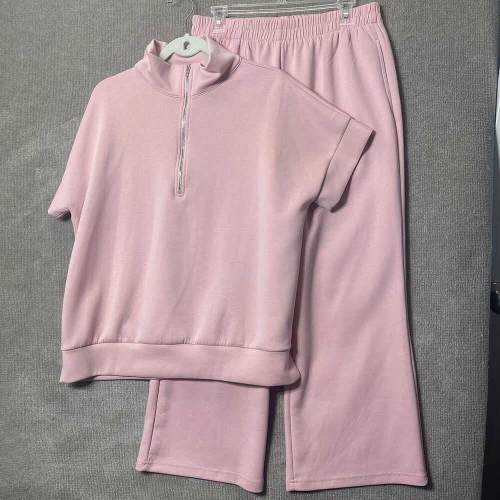 Dear Scarlett Two Piece Lounge Set Women 1X Pink Casual Travel Stretch Comfy